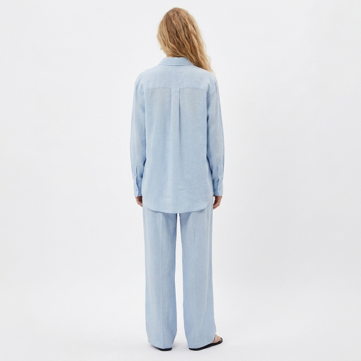 Women's Linen Oversized Shirt and Wide-Leg Pants Set Casual Two-Piece