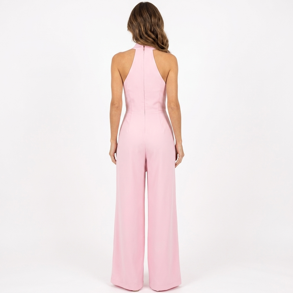 Women's Wide Leg Jumpsuit Halter Neck Tie Waist Sleeveless Formal