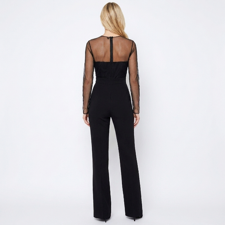 Women's Jumpsuit Sheer Mesh Long Sleeve Flared Leg Formal Evening