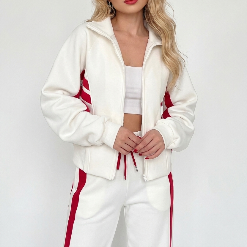Women's Striped Tracksuit Set Zip-Up Jacket Wide-Leg Jogger Pants