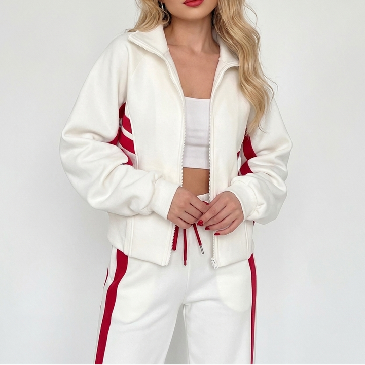 Women's Striped Tracksuit Set Zip-Up Jacket Wide-Leg Jogger Pants