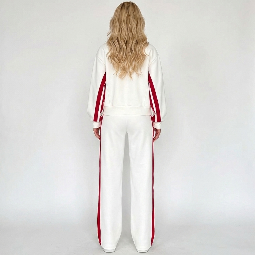 Women's Striped Tracksuit Set Zip-Up Jacket Wide-Leg Jogger Pants