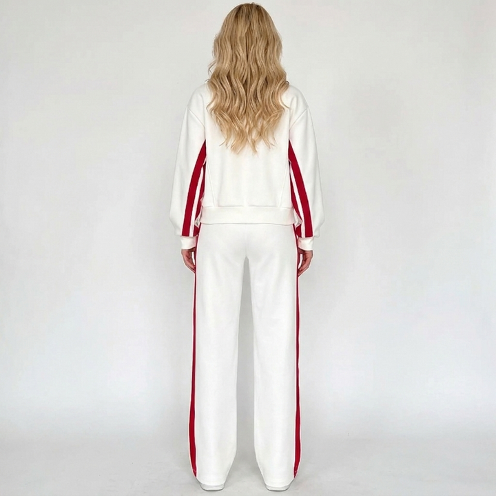 Women's Striped Tracksuit Set Zip-Up Jacket Wide-Leg Jogger Pants