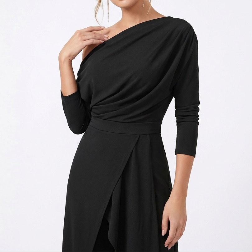 Women's One Shoulder Jumpsuit Long Sleeve Wide Leg Palazzo Formal