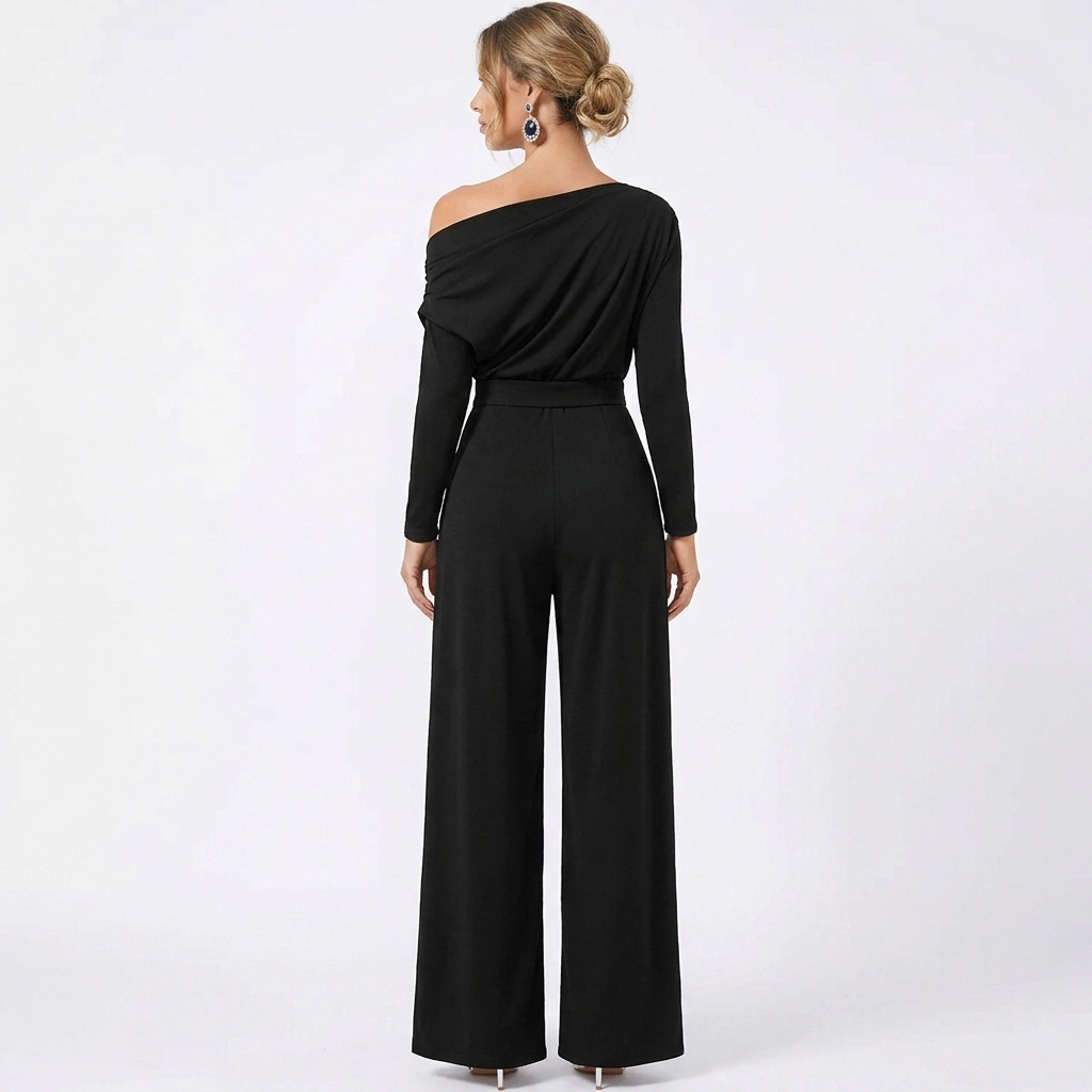 Women's One Shoulder Jumpsuit Long Sleeve Wide Leg Palazzo Formal