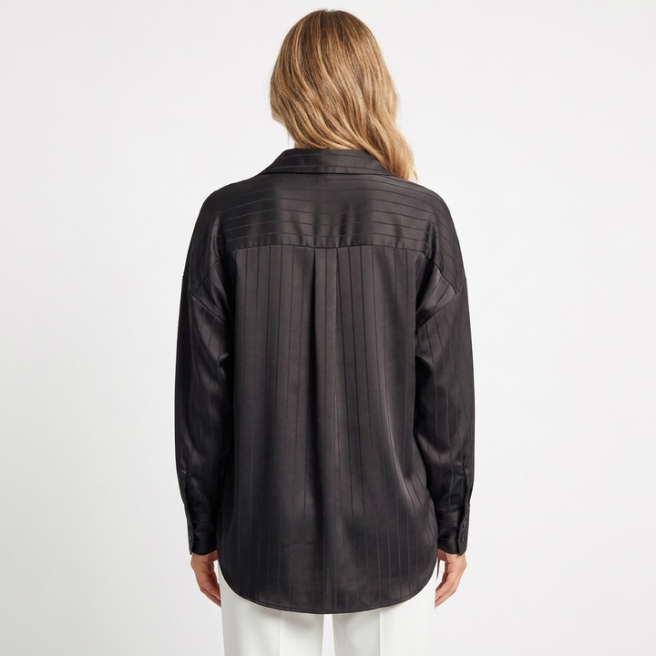 Women's Oversized Satin Stripe Shirt – Long Sleeve Button Up Blouse