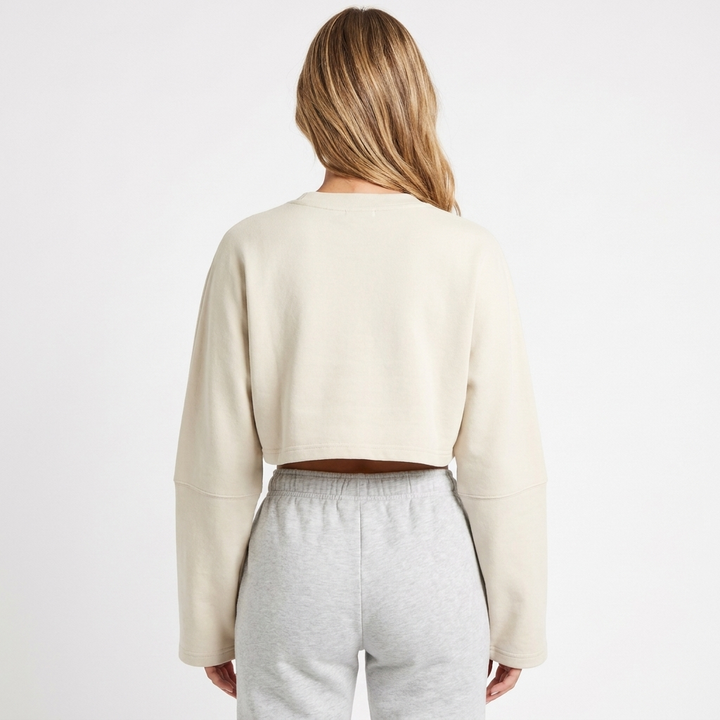 Women's Oversized Cropped Crew Neck Sweatshirt Loungewear Top