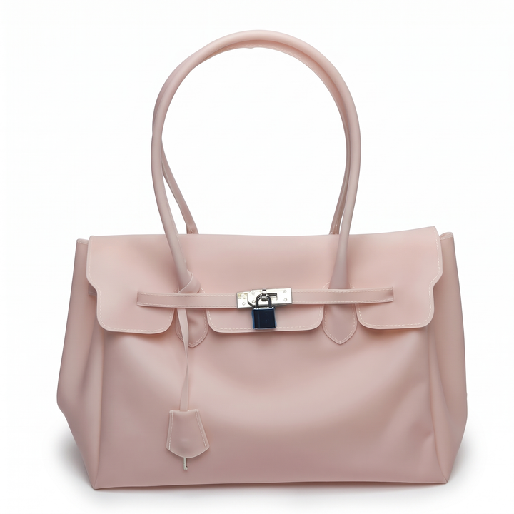 Women's Structured Tote Bag Padlock-Detail Dual-Handle
