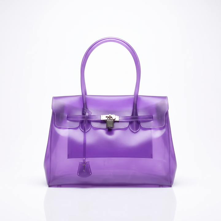 Women's Structured Tote Bag Padlock-Detail Dual-Handle
