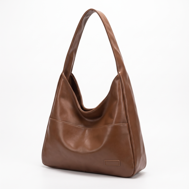 Women's Leather Hobo Bag Slouchy Single-Handle Curved-Seam