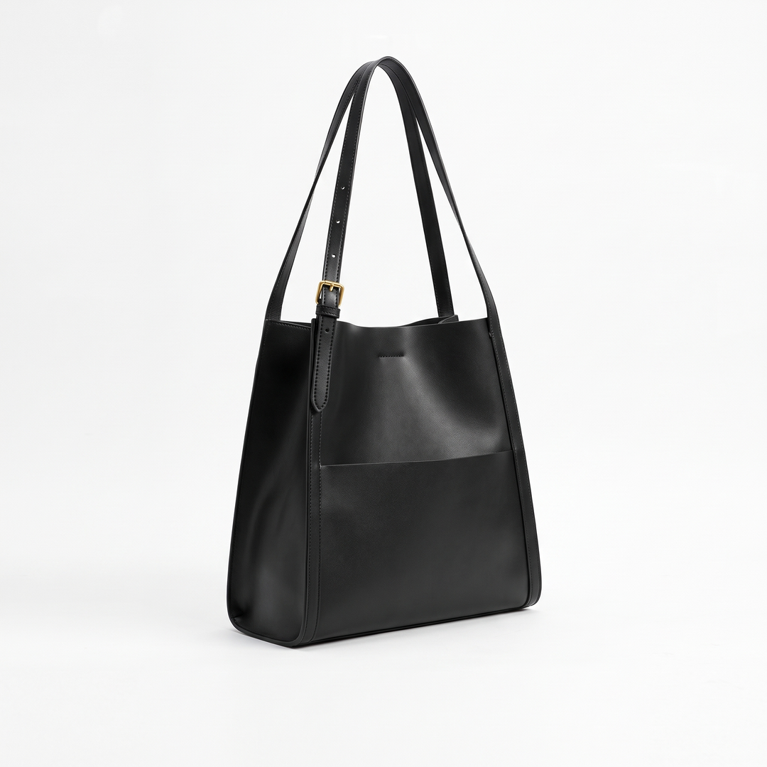 Women's Leather Tote Bag Dual-Handle Front-Pocket