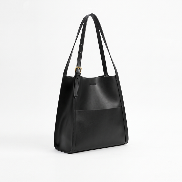 Women's Leather Tote Bag Dual-Handle Front-Pocket