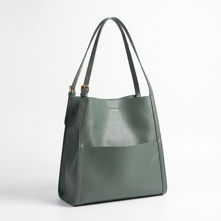 Women's Leather Tote Bag Dual-Handle Front-Pocket