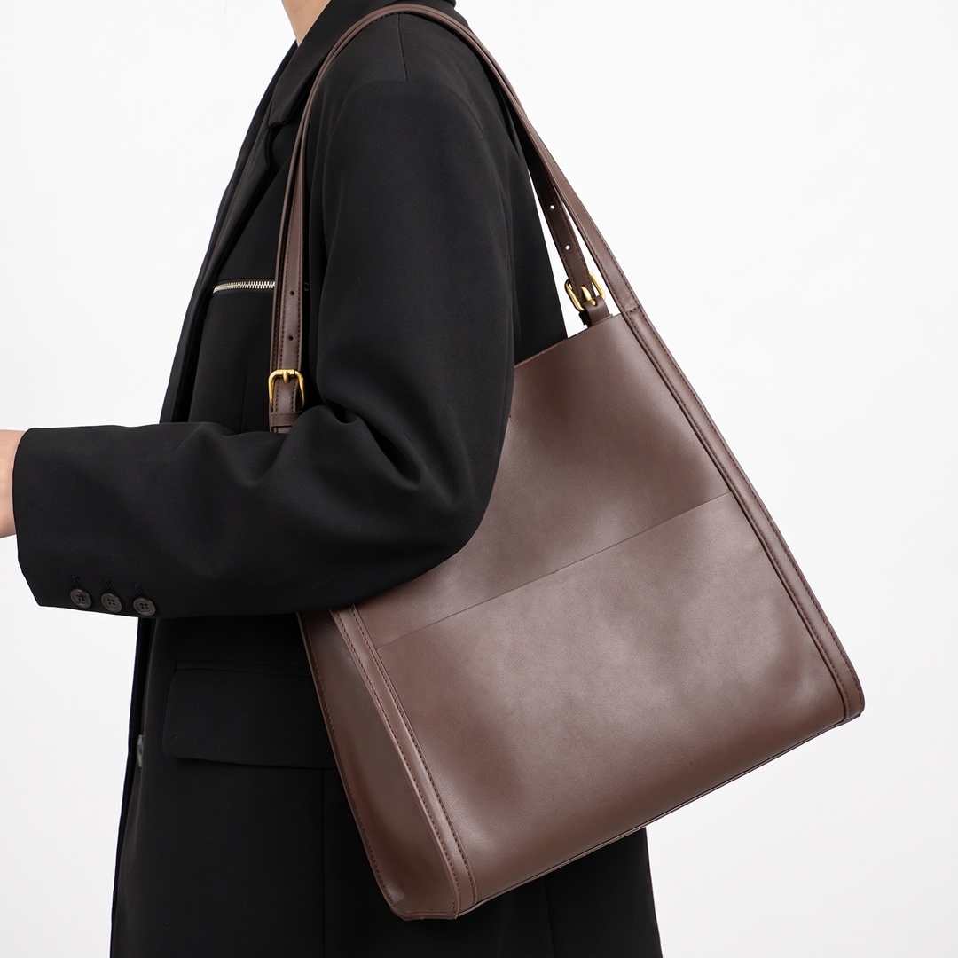 Women's Leather Tote Bag Dual-Handle Front-Pocket
