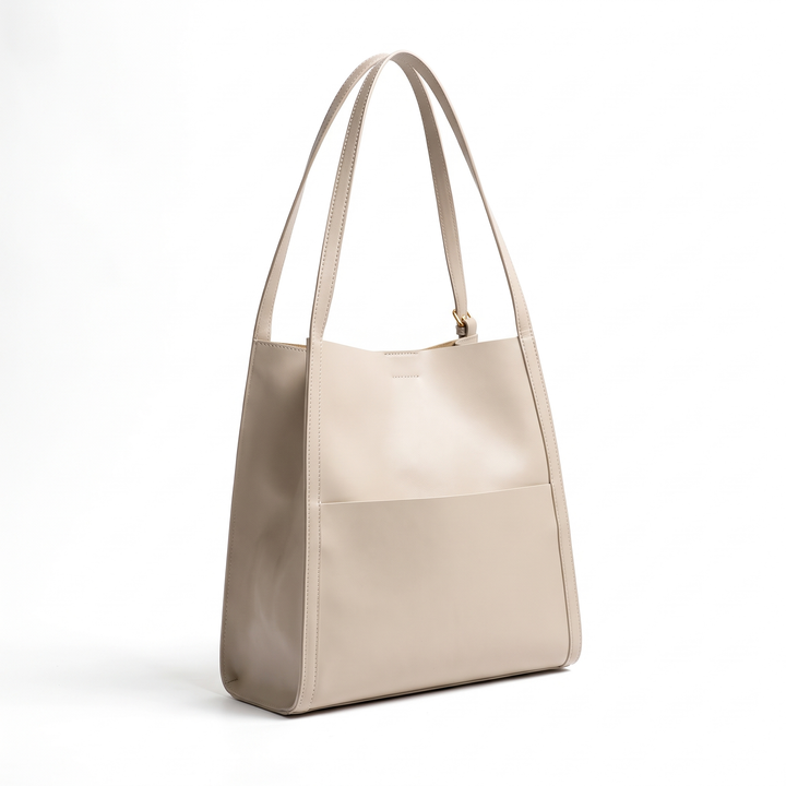 Women's Leather Tote Bag Dual-Handle Front-Pocket
