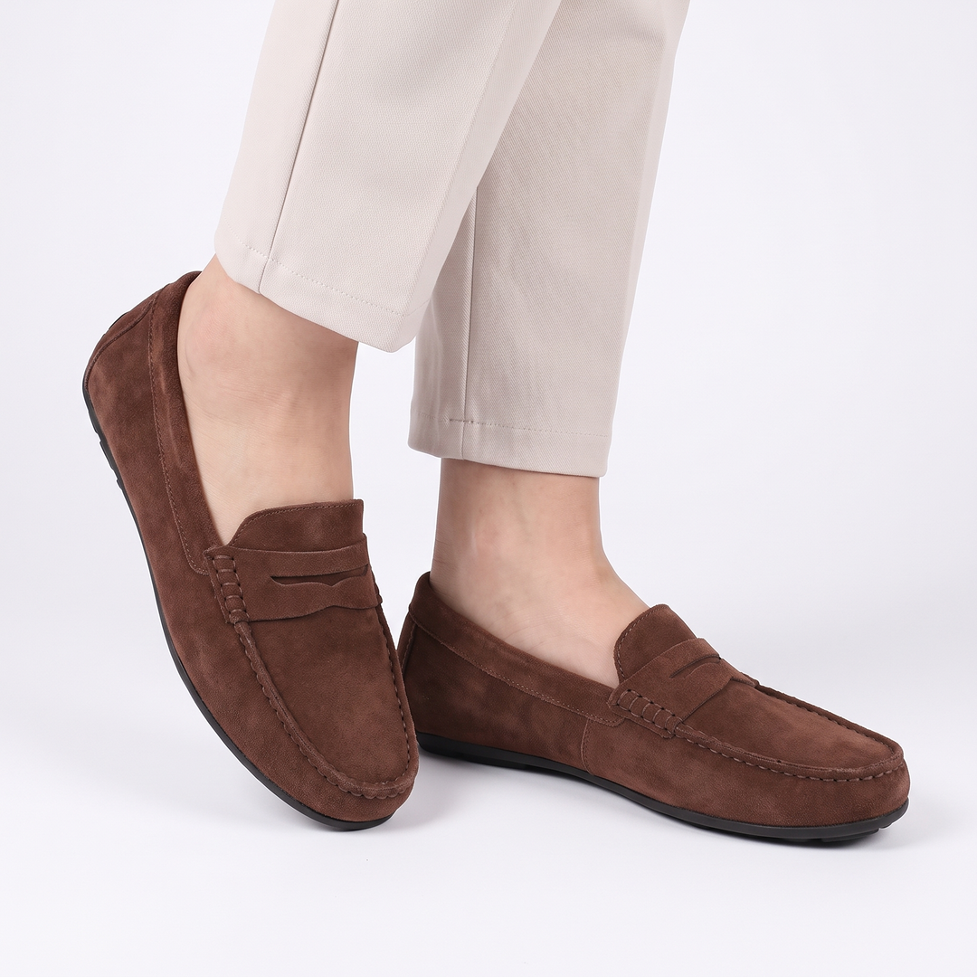 Men's Suede Penny Loafers Slip-On Moc-Toe