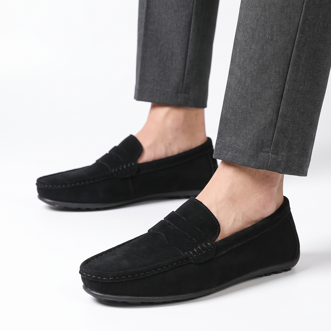 Men's Suede Penny Loafers Slip-On Moc-Toe