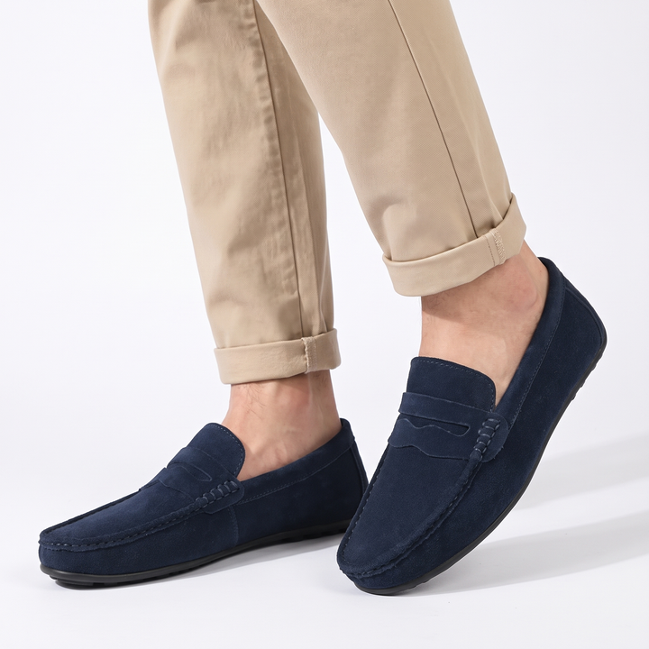 Men's Suede Penny Loafers Slip-On Moc-Toe