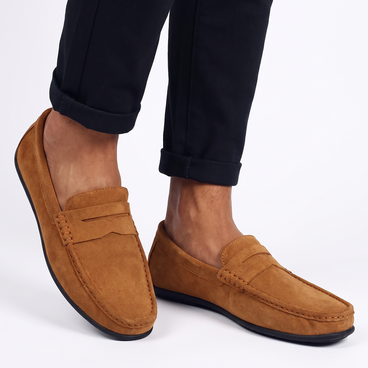 Men's Suede Penny Loafers Slip-On Moc-Toe
