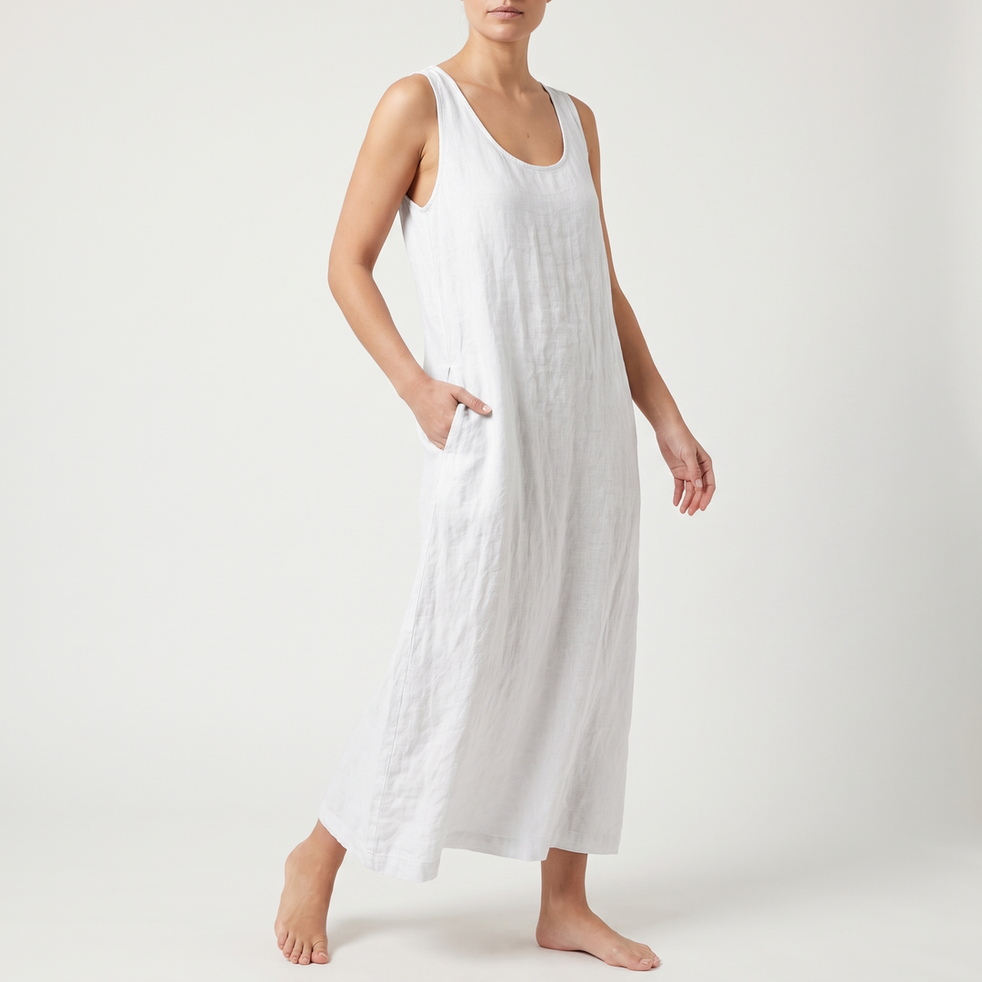 Women's Sleeveless Scoop-Neck Midi Sundress Curved-Hem Pocket