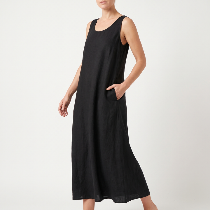Women's Sleeveless Scoop-Neck Maxi Sundress Curved-Hem Pocket