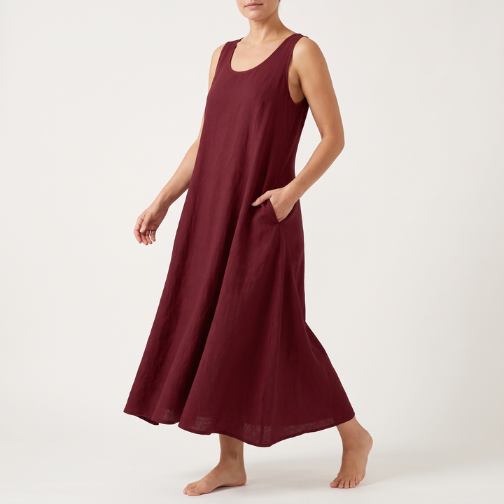 Women's Sleeveless Scoop-Neck Maxi Sundress Curved-Hem Pocket
