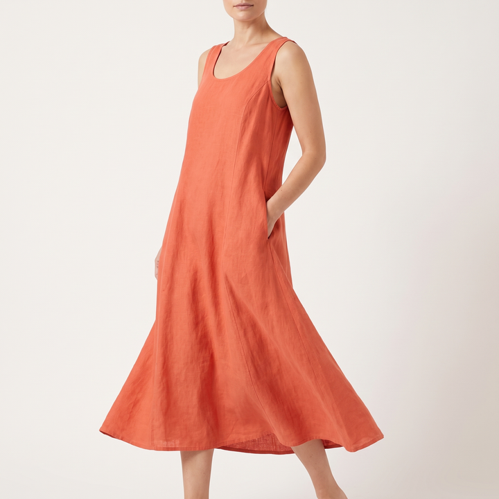 Women's Sleeveless Scoop-Neck Maxi Sundress Curved-Hem Pocket