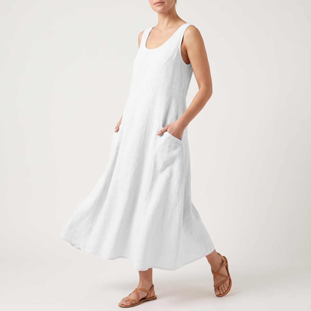 Women's Sleeveless Scoop-Neck Maxi Sundress Curved-Hem Pocket