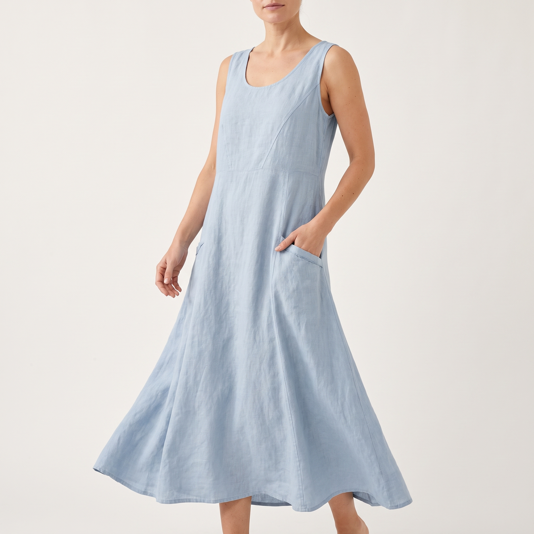 Women's Sleeveless Scoop-Neck Maxi Sundress Curved-Hem Pocket