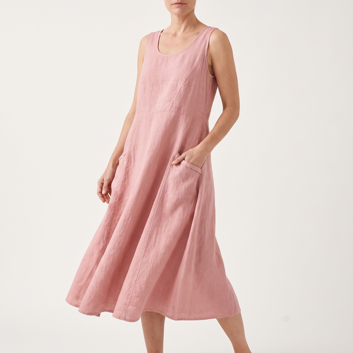 Women's Sleeveless Scoop-Neck Maxi Sundress Curved-Hem Pocket