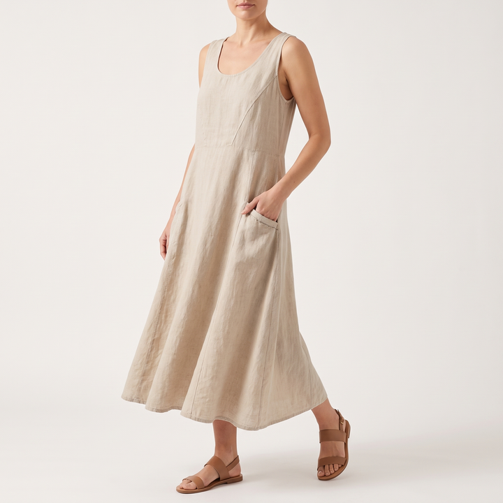 Women's Sleeveless Scoop-Neck Maxi Sundress Curved-Hem Pocket