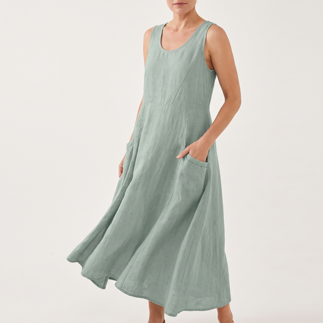 Women's Sleeveless Scoop-Neck Maxi Sundress Curved-Hem Pocket