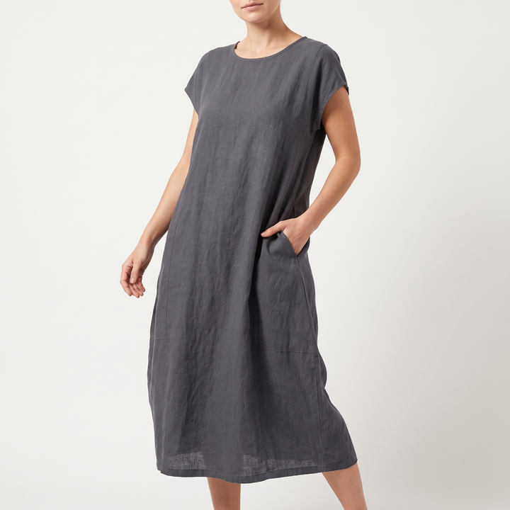 Women's Cap-Sleeve Round-Neck Mini Sundress Balloon-Hem Pocket