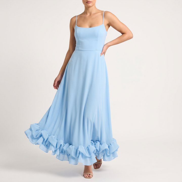 Women's Floral Print Spaghetti-Strap Bustier Midi Dress with Ruffle Hem