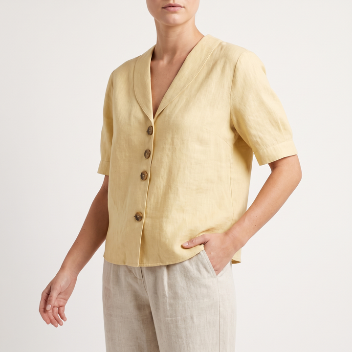 Women's White V-Neck Button-Down Short-Sleeve Blouse
