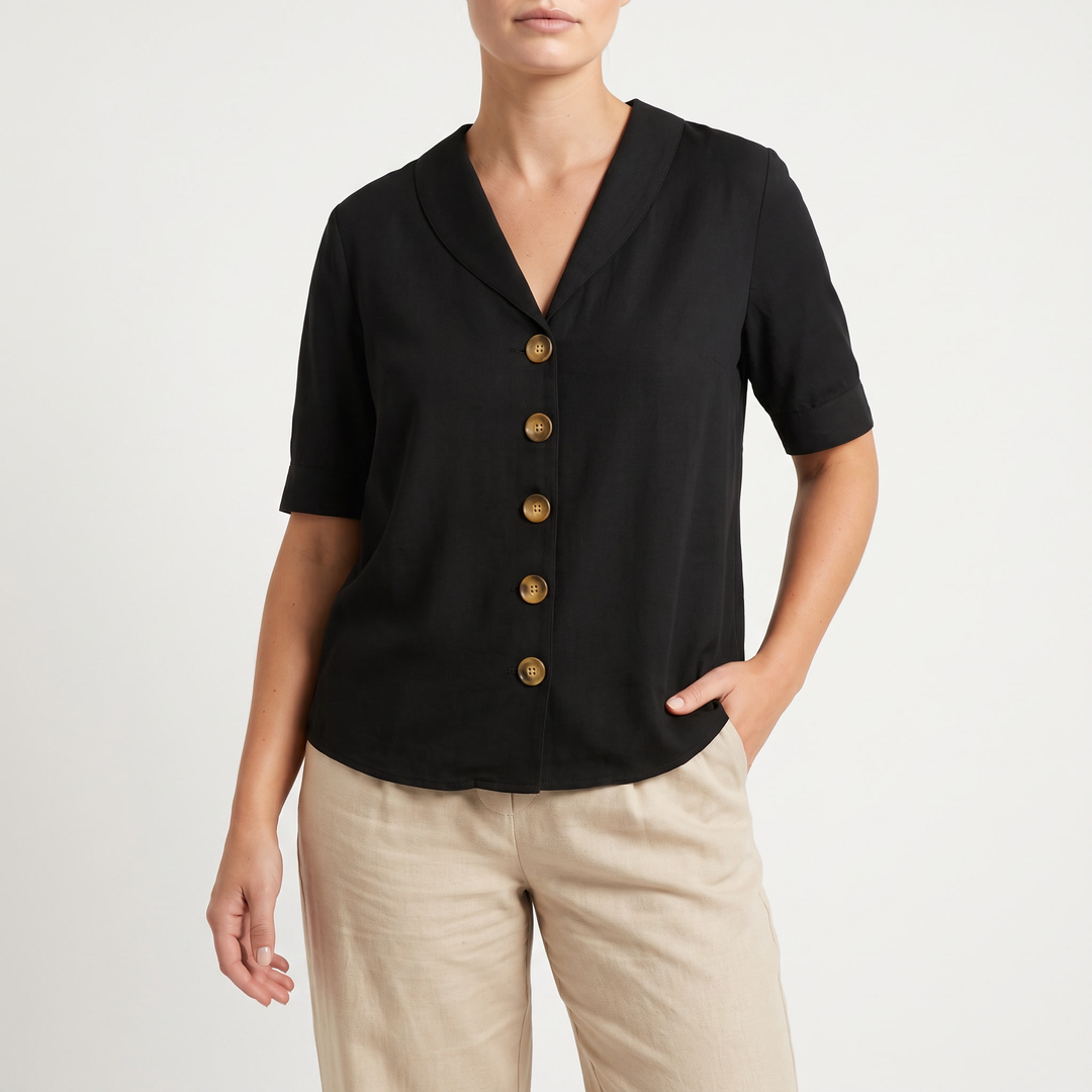 Women's White V-Neck Button-Down Short-Sleeve Blouse