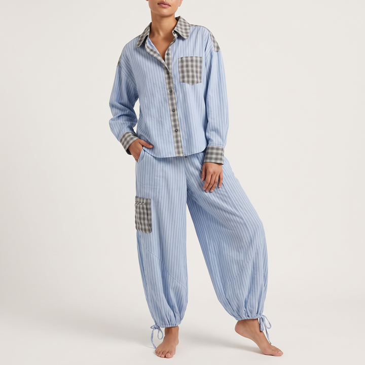 Women's Plaid Button-Up Two-Piece Pajama Set
