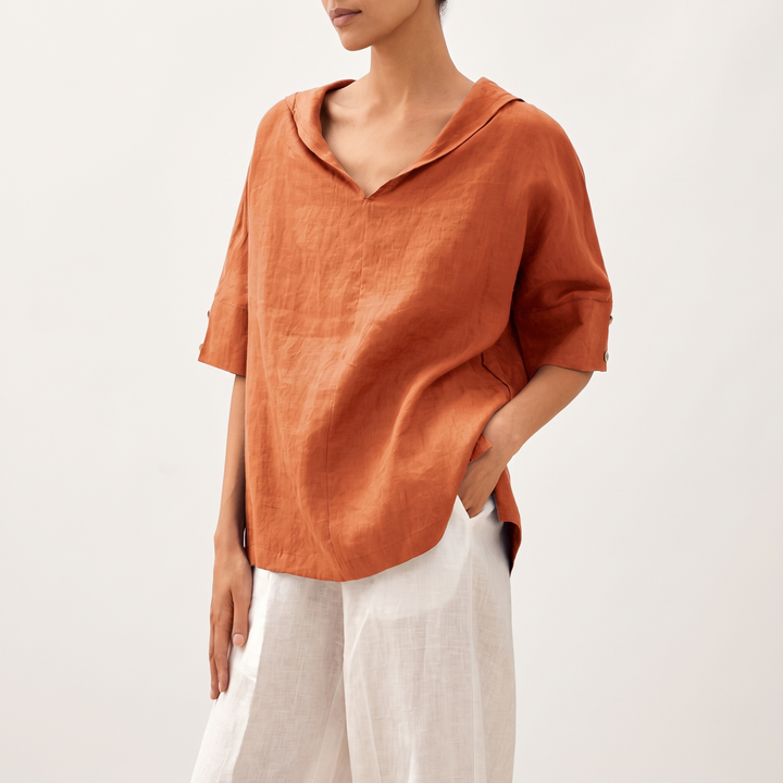 Women's Green V-Neck Short-Sleeve Blouse Hip-Length