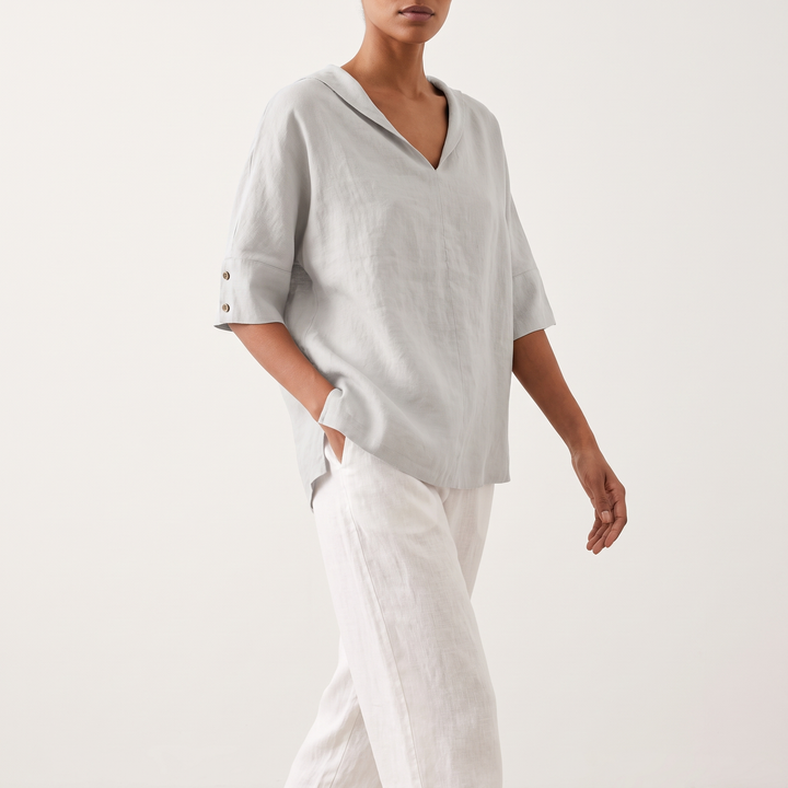 Women's Green V-Neck Short-Sleeve Blouse Hip-Length