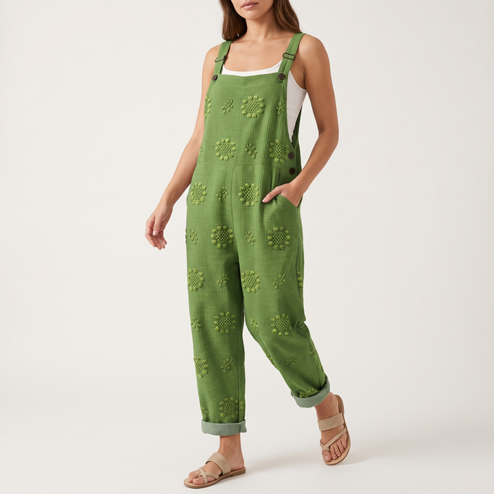 Women's Floral-Print Wide-Leg Jumpsuit Adjustable-Strap Ankle-Length