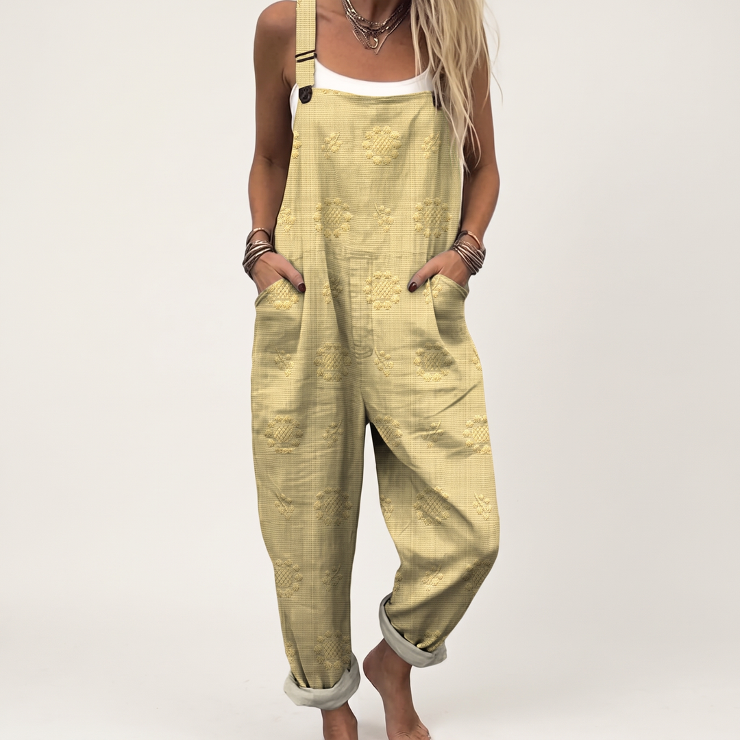 Women's Floral-Print Wide-Leg Jumpsuit Adjustable-Strap Ankle-Length