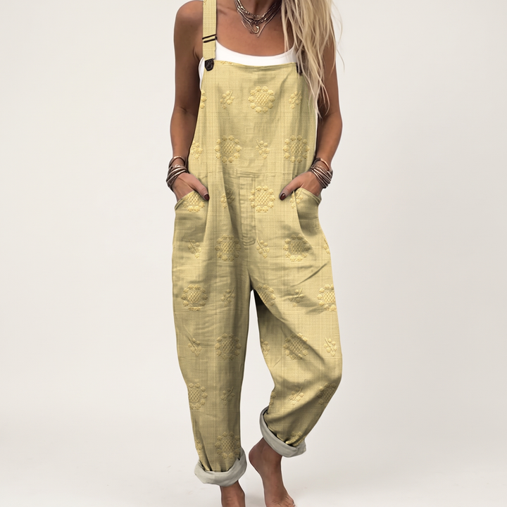 Women's Floral-Print Wide-Leg Jumpsuit Adjustable-Strap Ankle-Length