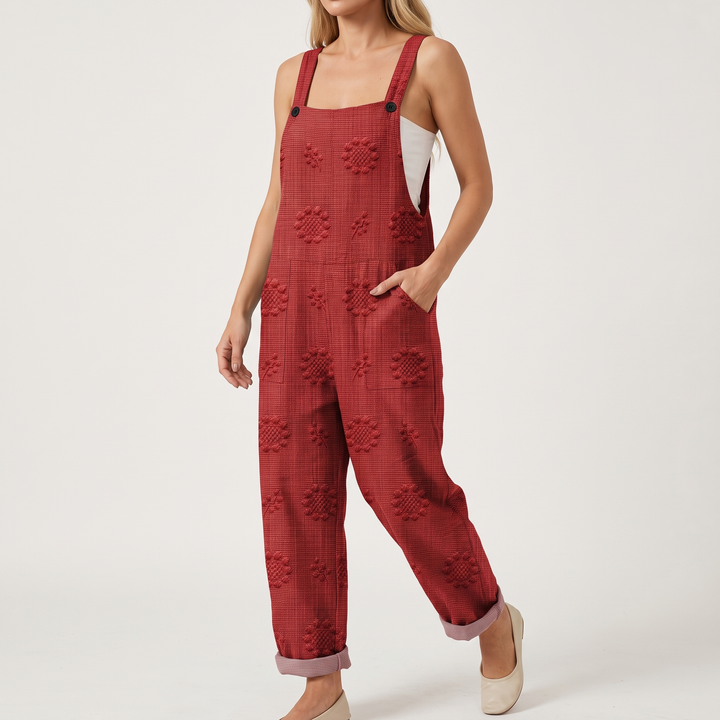 Women's Floral-Print Wide-Leg Jumpsuit Adjustable-Strap Ankle-Length