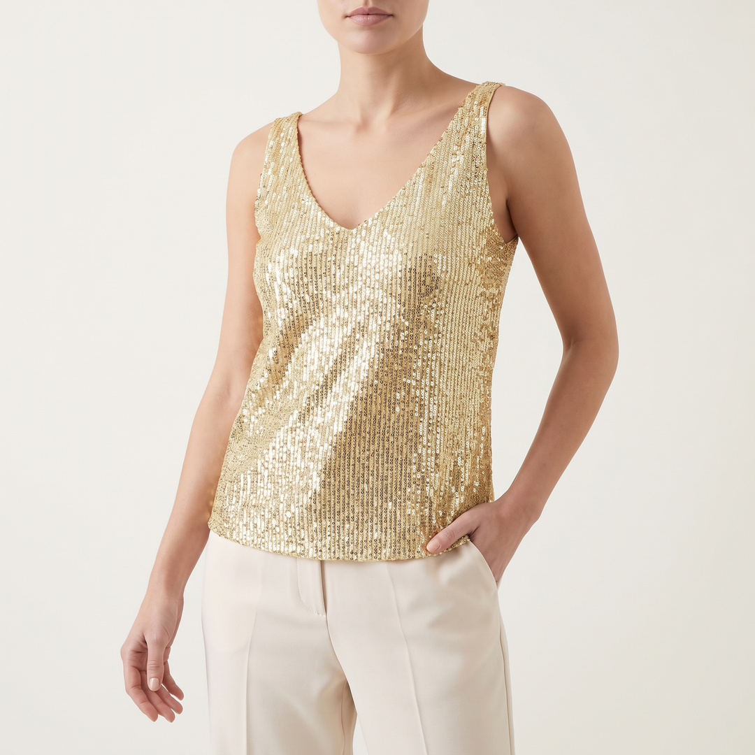 Women's Sequin V-Neck Sleeveless Hip-Length Tank Top