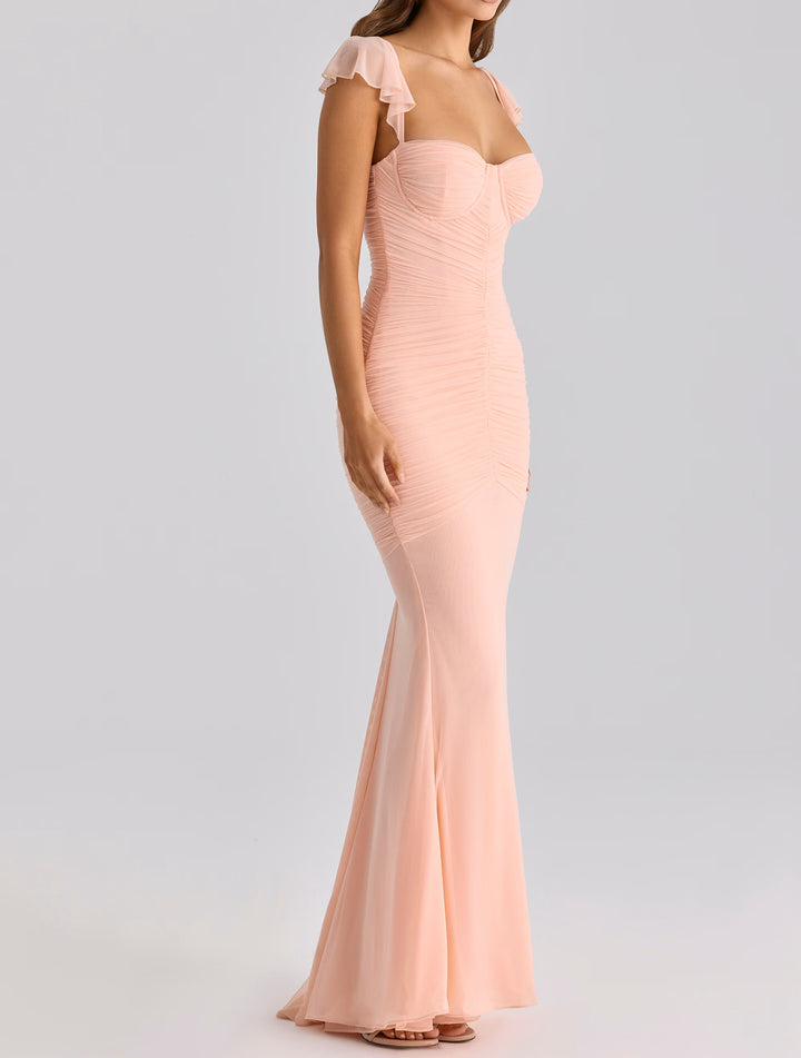 Women's Off-Shoulder Maxi Dress Ruched Sweetheart Mermaid Evening Gown