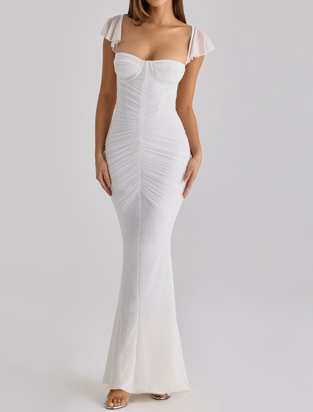Women's Off-Shoulder Maxi Dress Ruched Sweetheart Mermaid Evening Gown