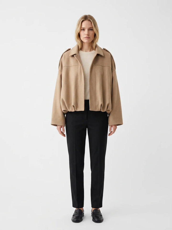 Women's Oversized Bomber Jacket Balloon Sleeve Cropped Zip-Up