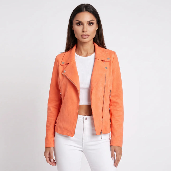 Women's Suede Moto Jacket Cropped Asymmetric Zip Biker Jacket  Display Title: Elara | Suede Moto Jacket