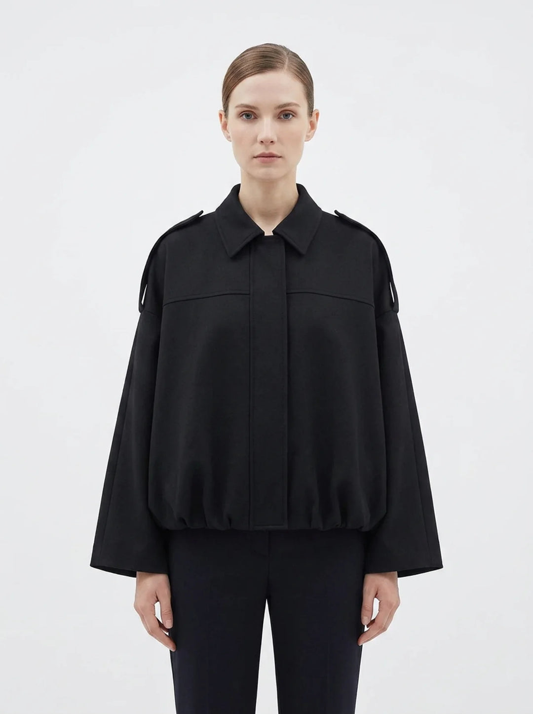 Women's Oversized Bomber Jacket Balloon Sleeve Cropped Zip-Up