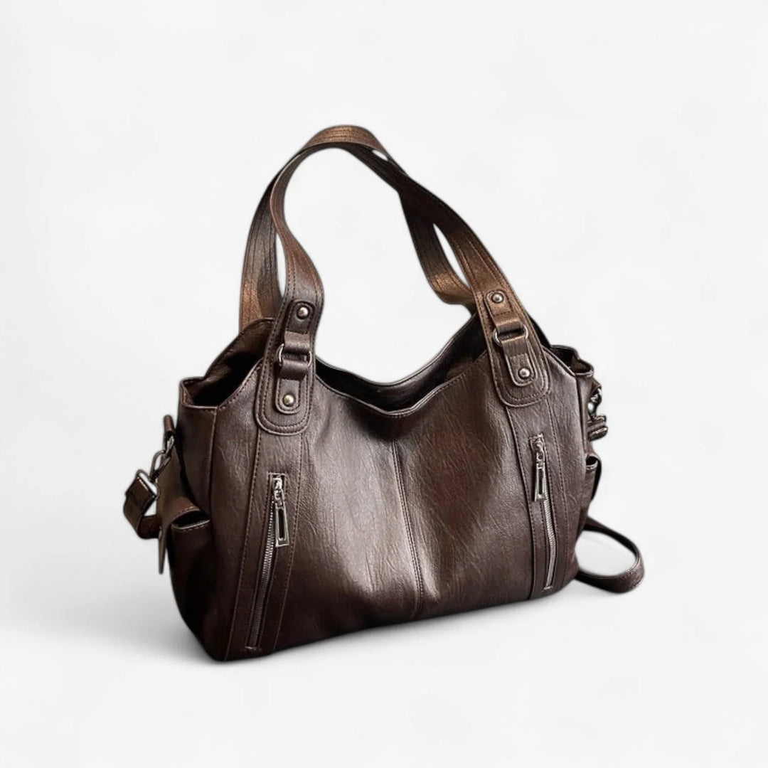 Women's Leather Shoulder Bag Dual-Zip Detachable-Strap